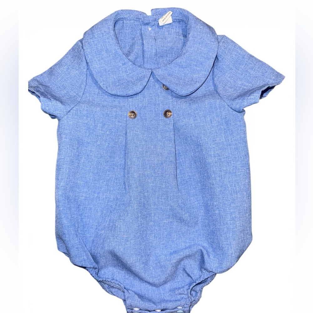 Blue Baby Romper with Peter Pan Collar